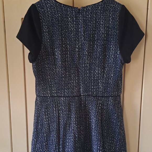 Banana Republic Black White Tweed Fit N Flare Pleat Front Dress Sz 14 - Picture 6 of 10